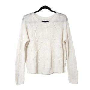 Anthropologie Keely Cable Knit Ivory Boxy Lightweight Wool Sweater S Holiday